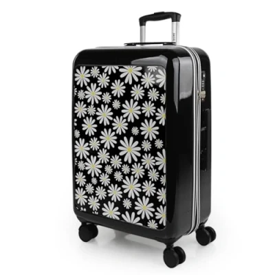 Afbeelding van SKPAT Children&#039;s Travel Suitcases Spel. Middelgrote Koffer en cabinekoffer. Stel resistente lichte reiskoffers in. Set Meisje met Hangslot TSA 133600B, Zwarte madeliefjes
