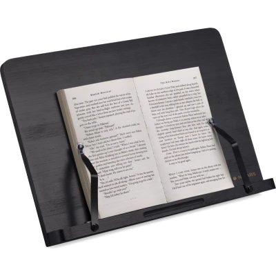 Afbeelding van Navaris houten boekenstandaard en tablethouder Verstelbare paginaklemmen 34x24 cm Van bamboe