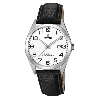 Afbeelding van Festina Heren analoog kwartshorloge met lederen band F20446/1, wit, klassiek