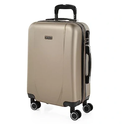 Image de ITACA Valise Cabine 55x40x20 Rigide Légère à Roulette 4 Roues Pivotantes avec Cadenas Combinaison Extensible. Bagage Idéal pour Voyager en Avion Petite Compacte Compatible, Champagne