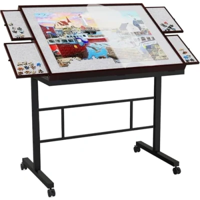 Afbeelding van puzzeltafel 1500 stukjes, verstelbare met vijf hoeken en naar boven gerichte laden laden, voor volwassenen