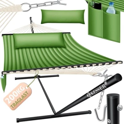 Afbeelding van KESSER® Hangmat HILL met Kussen Dubbele voor 2 Personen Stabiel Frame 200kg Draagvermogen Binnen &amp; Buiten XXL Hangstoel Dubbel Multi Persoons Tuin Zwembad Balkon Terras Antraciet