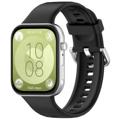 Afbeelding van Siliconen bandje met gesp Zwart Huawei Fit 3