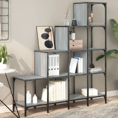 Afbeelding van Boekenkast 122x30x132 cm bewerkt hout en metaal grijs sonoma