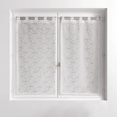 Afbeelding van Gordijnen met lussen, 2 x 60 120 cm, gezandstraald, geborduurd, Olympia, grijs