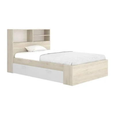 Afbeelding van Vente unique Bed met opbergruimte 120 x 190 cm Kleur: houtlook en wit VARDIEL L 217.6 H 110 D 127.4