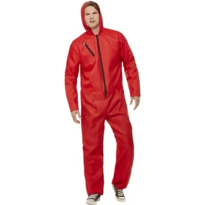 Afbeelding van Smiffys Bank Robber Jumpsuit Kostuum XL Rood