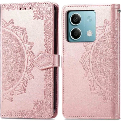 Afbeelding van iMoshion Hoesje Geschikt voor Xiaomi Redmi Note 13 (5G) Met Pasjeshouder Mandala Bookcase Rosé Goud