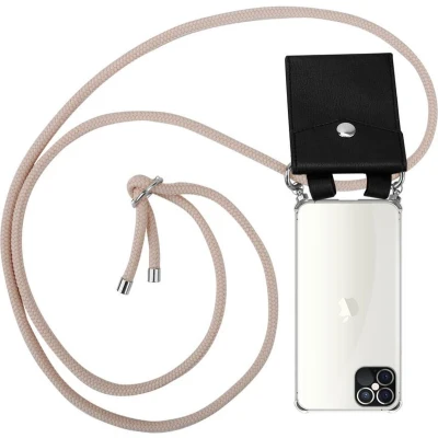Afbeelding van Cadorabo Hoesje geschikt voor Apple iPhone 12 PRO MAX in PEARLY ROSE GOUD Silicone Mobiele telefoon ketting beschermhoes met zilveren ringen, koordriem en afneembaar etui