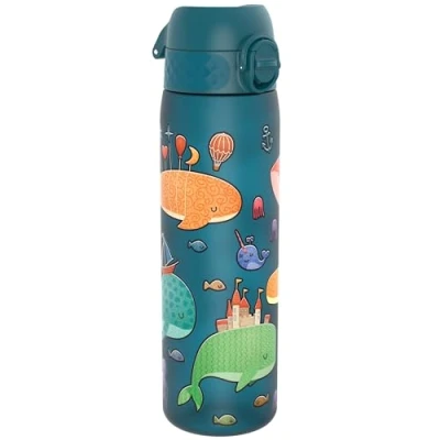 Afbeelding van ION8 Drinkfles, 500 ml, lekvrij, gemakkelijk te openen, veilige vergrendeling, vaatwasmachinebestendig, BPA vrij, draaggreep, past in bekerhouders, reinigen, walvismotief