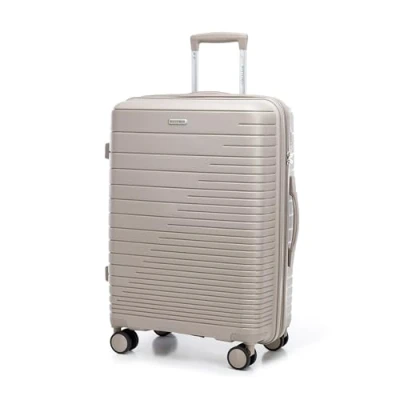 Afbeelding van WITTCHEN Fuerta Line koffer van polypropyleen met glanzende riemen, 4 dubbele zwenkwielen aluminium, telescopische handgreep, TSA slot, Beige, Middelgrote