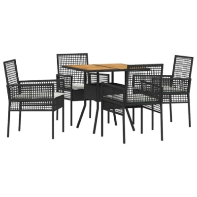 Afbeelding van vidaXL 5 delige Tuin Eetset met Kussens Zwart Poly Rattan