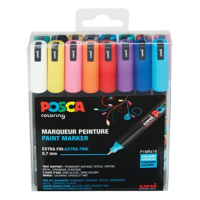 Image de Uni ball Posca Boîte de 16 Marqueurs pointe calibrée extra fine