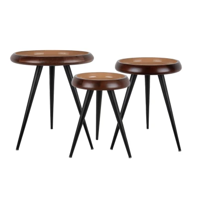 Afbeelding van Leitmotiv Bijzettafel Tripod Zachtbruin Set van 3