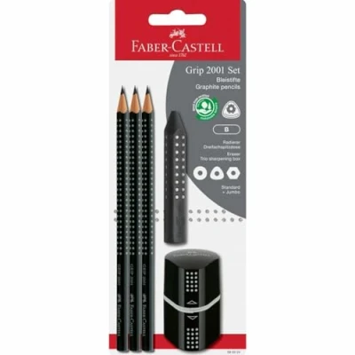 Afbeelding van Faber Castell 580024 Grip 2001 set van 5 potloden met 3 potloden, gum en puntenslijper, zwart