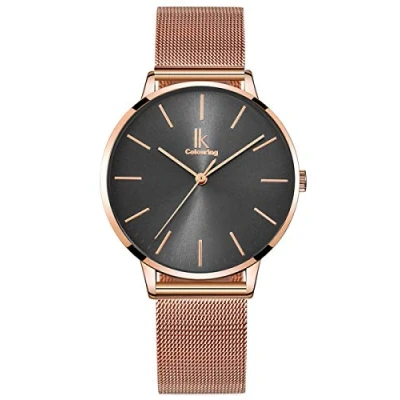 Afbeelding van Alienwork IK Minimalistisch dameshorloge, ultradun, mesh armband, Roségoud/Grijs/Roségouden armband