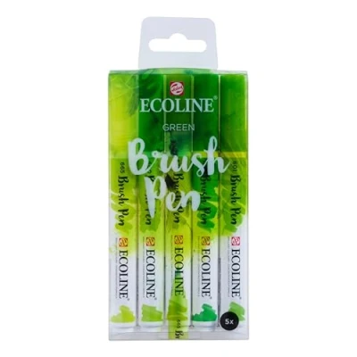 Afbeelding van Brushpen Talens Ecoline set groen blister à 5 stuks ass
