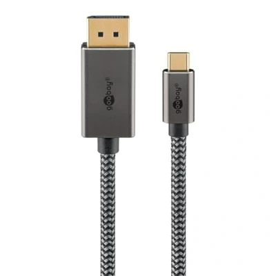 Afbeelding van Goobay USB C auf DisplayPort Textilkabel 4K @ 60 Hz, 1 m, schwarzsilber (1 m, DisplayPort, Type C), Videokabel