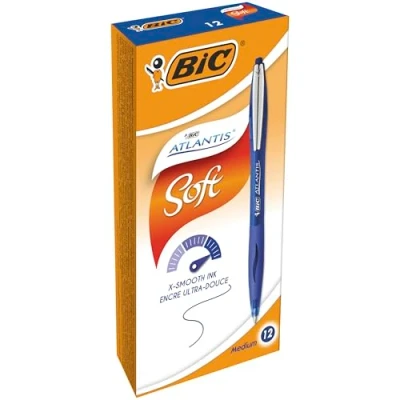 Afbeelding van Balpen Bic Atlantis soft metalen clip clic medium blauw