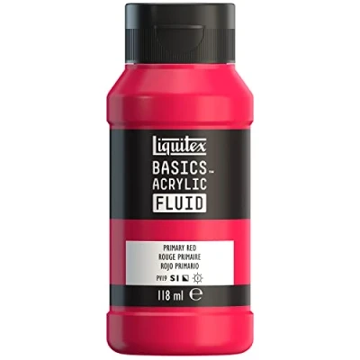 Image de Liquitex Basics Fluid Peinture acrylique à consistance fluide, séchage rapide, résistante la lumière, imperméable, base d&#039;eau, Flacon de 118 ml, Rouge Primaire