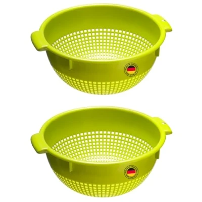 Afbeelding van Westmark Zeef twee grote vergieten met 2 verzonken handgrepen en 4 roosters voor wassen afdruipen appelgroen, kunststof, Ø 24 cm