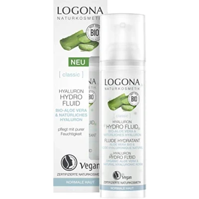 Afbeelding van LOGONA Naturkosmetik hyaluronzuurserum met sterk geconcentreerde biologische aloë vera en hyaluronzuur, hydrovloeistof hydrateert het gezicht intensief, natuurlijke veganistische