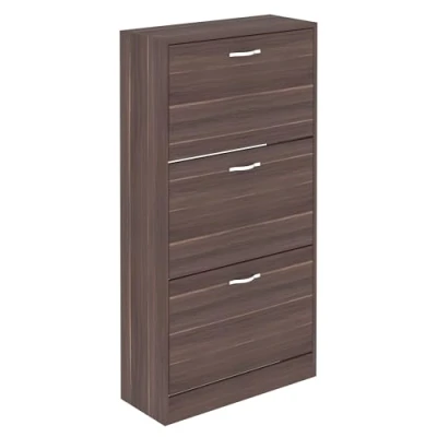 Afbeelding van Vida Designs 3 lade schoen kast opslag organisator Pull down houten Meubeleenheid Walnoot
