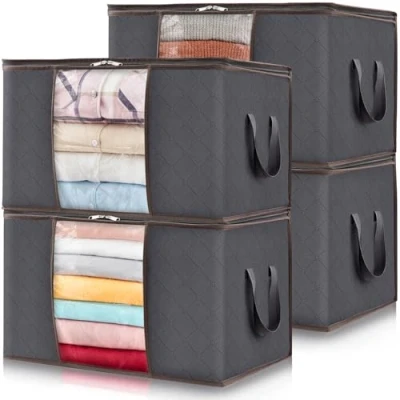 Afbeelding van Lifewit Opbergzakken voor kleding, 4 stuks, 90 l, grote opbergdoos, dozen, verhuizing, opvouwbaar, dekens, speelgoed, blauw