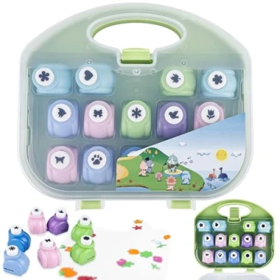 Afbeelding van 14 stuks papierponsen voor kinderen, stevige papierperforator, ronde perforator, stervorm, knutselen, scrapbooking, fotoalbum, uitnodigingen