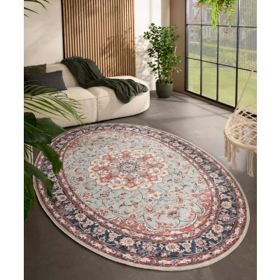 Afbeelding van Buitenkleed Ovaal Vintage Valenca Nova Saliegroen/rood 120x160 Cm
