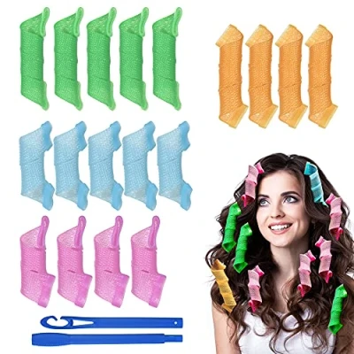 Image de URAQT Bigoudi Bigoudis, 18pcs DIY Magic Hair Waves Curls Boucles en Spirale Sans Chaleur , Filles, Cheveux Courts, Moyens, Longs, La Plupart des Types de Coiffures Spiralrullare