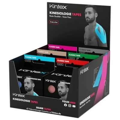Afbeelding van Kintex Kinesiologie Tape Classic, 5 cm x m, kinesiologische tape, 6 stuks, hypoallergeen en waterbestendig, fysiotherapeutische band, medische sport fysiotherapie