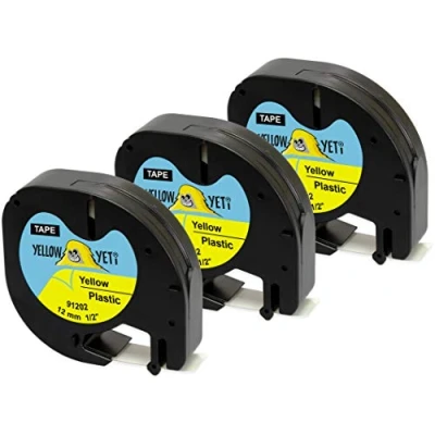 Afbeelding van Yellow Yeti 3 tapes 91202 S0721620 zwart op geel 12 mm x 4 m kunststof etiketten compatibel voor DYMO LetraTag LT 100H 100T 110T QX50 XR XM 2000 Plus