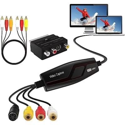 Afbeelding van VIXLW Video Capture converter voor RCA naar USB VHS VCR Hi8 Mini DV digitaal pc, tv, cassettespeler, camcorder, Mac OS X of Windows