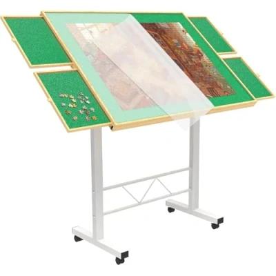 Afbeelding van Puzzeltafel 1500 stukjes, in hoogte verstelbaar puzzelbord met deksel en 4 laden, puzzeltafels voor volwassenen, poten puzzels