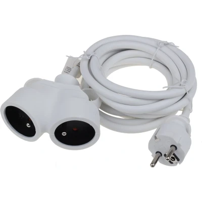 Afbeelding van UNIVERSEEL VERLENGING MET 2 STOPCONTACTEN 3M WIT