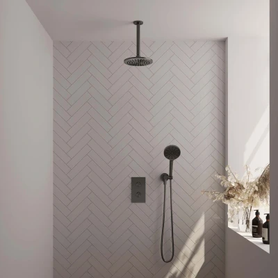Afbeelding van Brauer Gunmetal Edition Regendoucheset inbouw hoofddouche 20cm plafondarm 2 functies inclusief inbouwdeel handdouche Rond 3 standen
