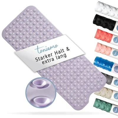Afbeelding van Toniamo antislip badmat 100 x 40 cm extra lange BPA vrije antibacteriële en machinewasbare antislipmat lavendel