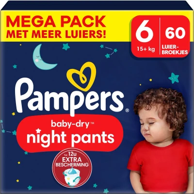Afbeelding van Pampers Baby Dry Night Pants Maat 6 Mega Pack 60 stuks 15+ KG