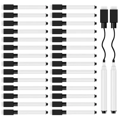 Afbeelding van JEFURE Set van 30 magnetische whiteboard markers Zwart Afwisbaar Met gum fijne punt Voor thuis, school, kantoor