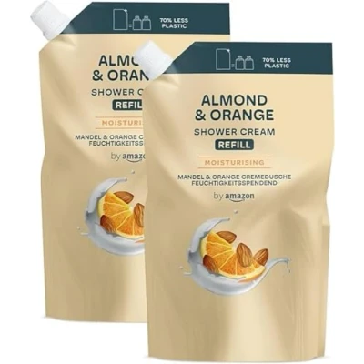Afbeelding van by Amazon, Navulverpakking douchegel amandelen en sinaasappel, 2 x 1000 ml