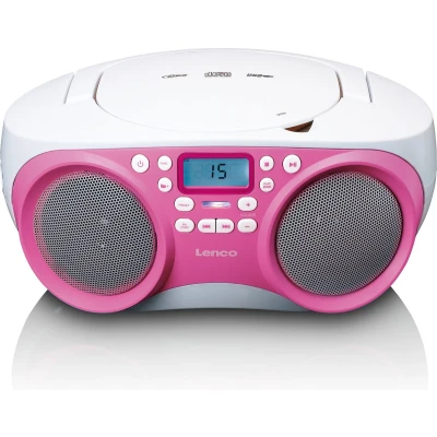 Afbeelding van Lenco SCD 301PK Draagbare FM Radio/CD/MP3 en USB speler Roze White Pink
