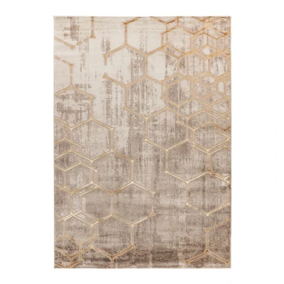 Afbeelding van Fashion Vloerkleed Laagpolig Club Beige Goud Rechthoek Polyester 80x300 cm