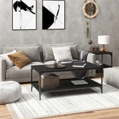 Afbeelding van Salontafel 80x50x40 cm bewerkt hout zwart