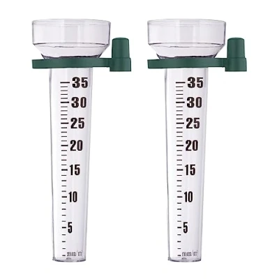 Afbeelding van Relaxdays regenmeter set van 2 pluviometer met groene houder neerslagmeter kunststof