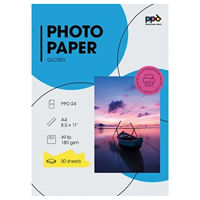 Afbeelding van PPD 50 vellen x A4 fotopapier, glanzend, 180 g, inkjetdruk, hoogglans, direct drogen, eenvoudige toevoer 24