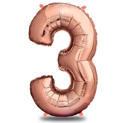 Afbeelding van envami® Verjaardagsballon 3 jaar, roségoud, 101 cm, cijferballon, decoratieve verjaardagsset voor meisjes, Happy Birthday decoratie/ ballon, zweeft dankzij helium