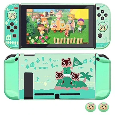Image de Étui de protection pour Nintendo Switch, FANPL Switch et manette Joy Con avec 2 poignées pouce motif maréchal (pour Animal Crossing Island Version)