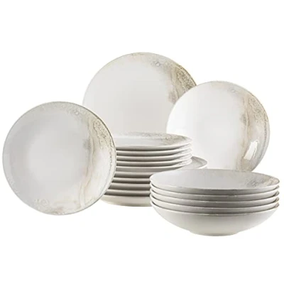 Afbeelding van Mäser Ossia Set van 6 borden aardewerk, wit/beige
