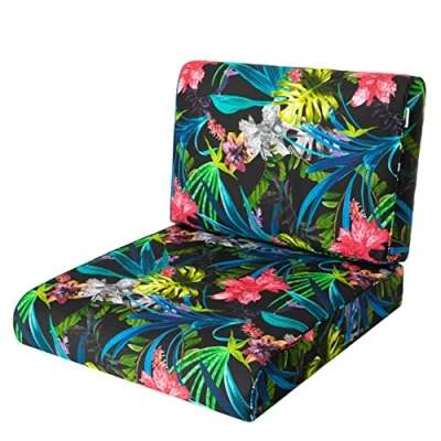 Afbeelding van Bjird Stoelkussen voor rotan meubels, zitting + steun, zitkussen fauteuil/stoel, binnen en buiten, antislip, 50 x cm, kleurrijke bladeren